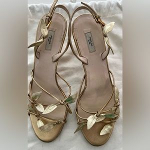 Prada gold leather heels